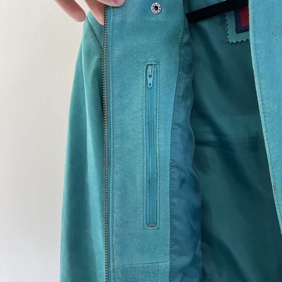 Wrangler Twenty X Vintage‎ 100% Leather Jacket Full Zip Turquoise Size M - Picture 9 of 16